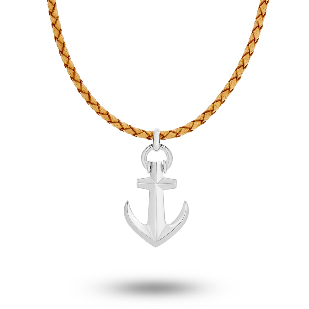 Sterling Silver Anchor Leather Necklace