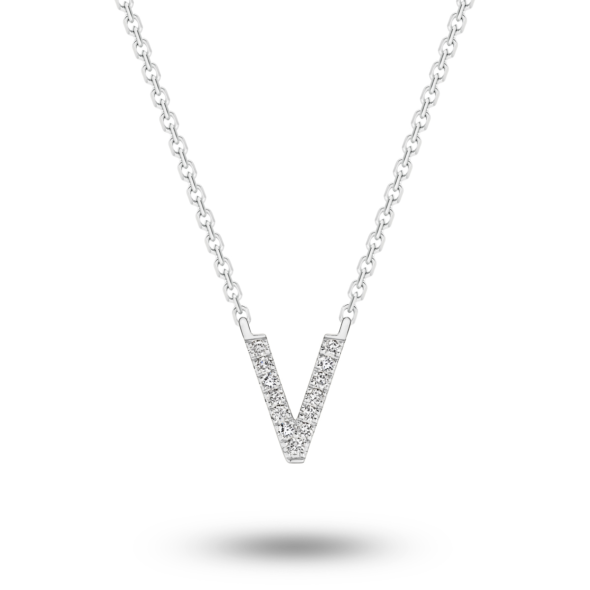 18K Diamond Set Initial V Necklace