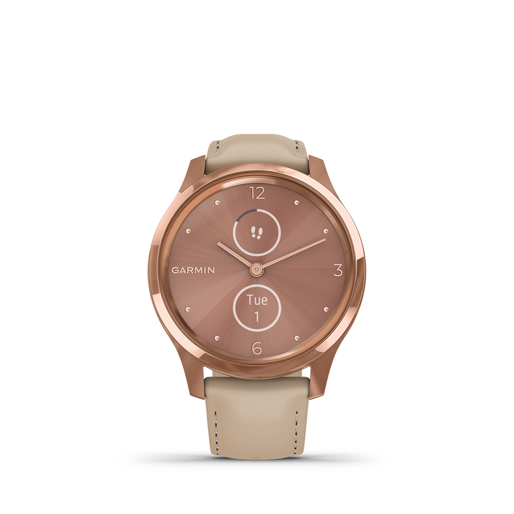 Garmin Vivomove Luxe 42mm 18K Rose Gold PVD Case Leather Band