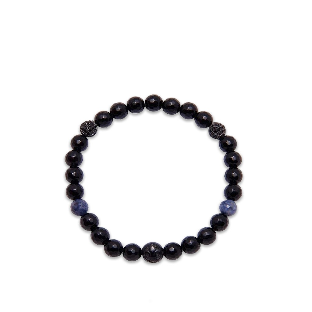 Nialaya Women&#8217;s Wristband with Black Agate and Blue Dumortierite