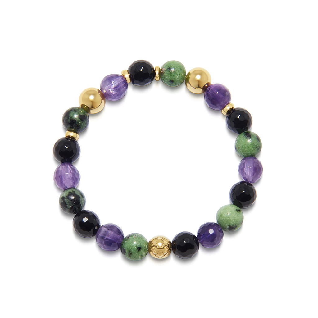 Nialaya Women&#8217;s Wristband with Amethyst, Agate and Ruby Zoisite