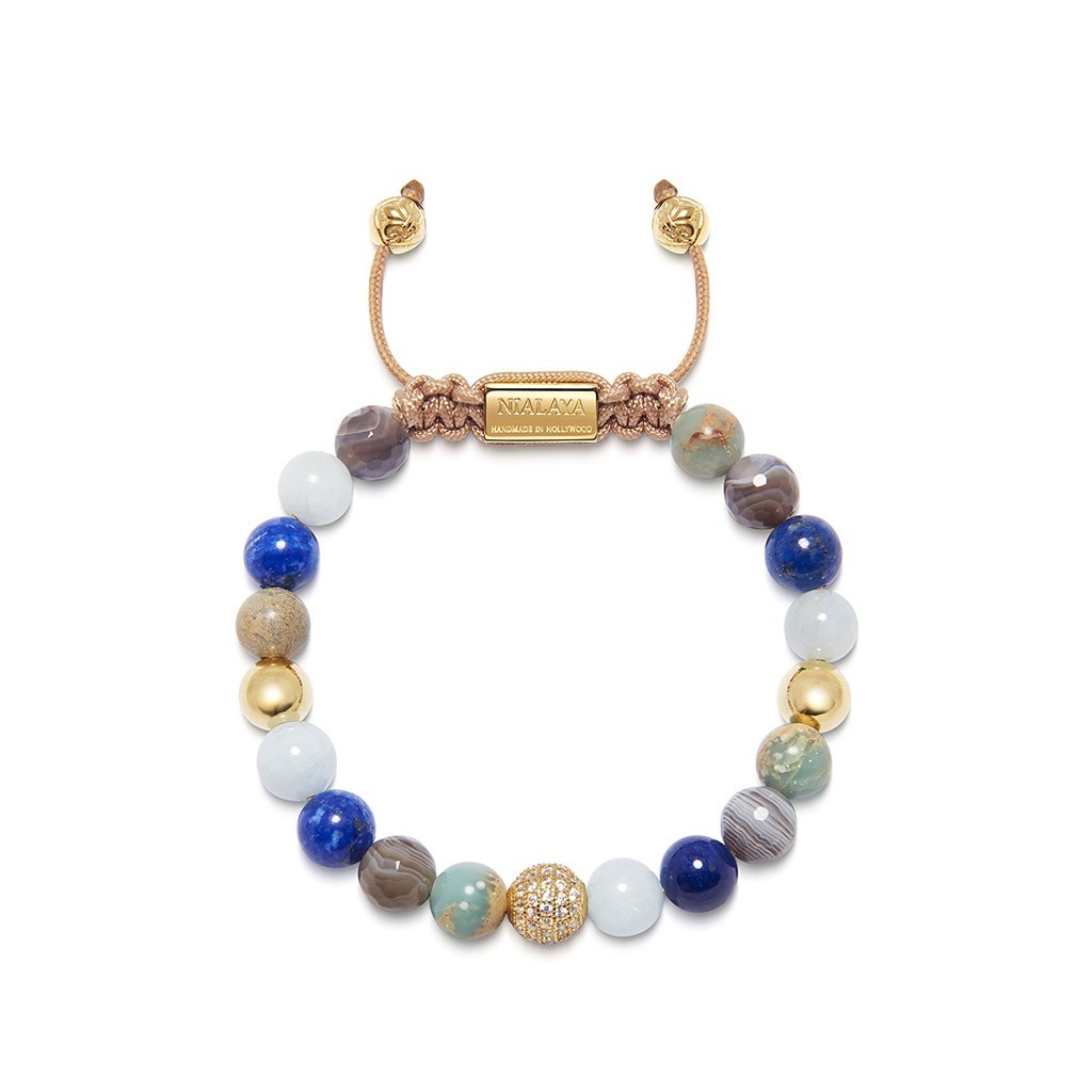 Nialaya Women&#8217;s Beaded Bracelet with Aquamarine, Blue Lapis, Opal, and Botswana Agate