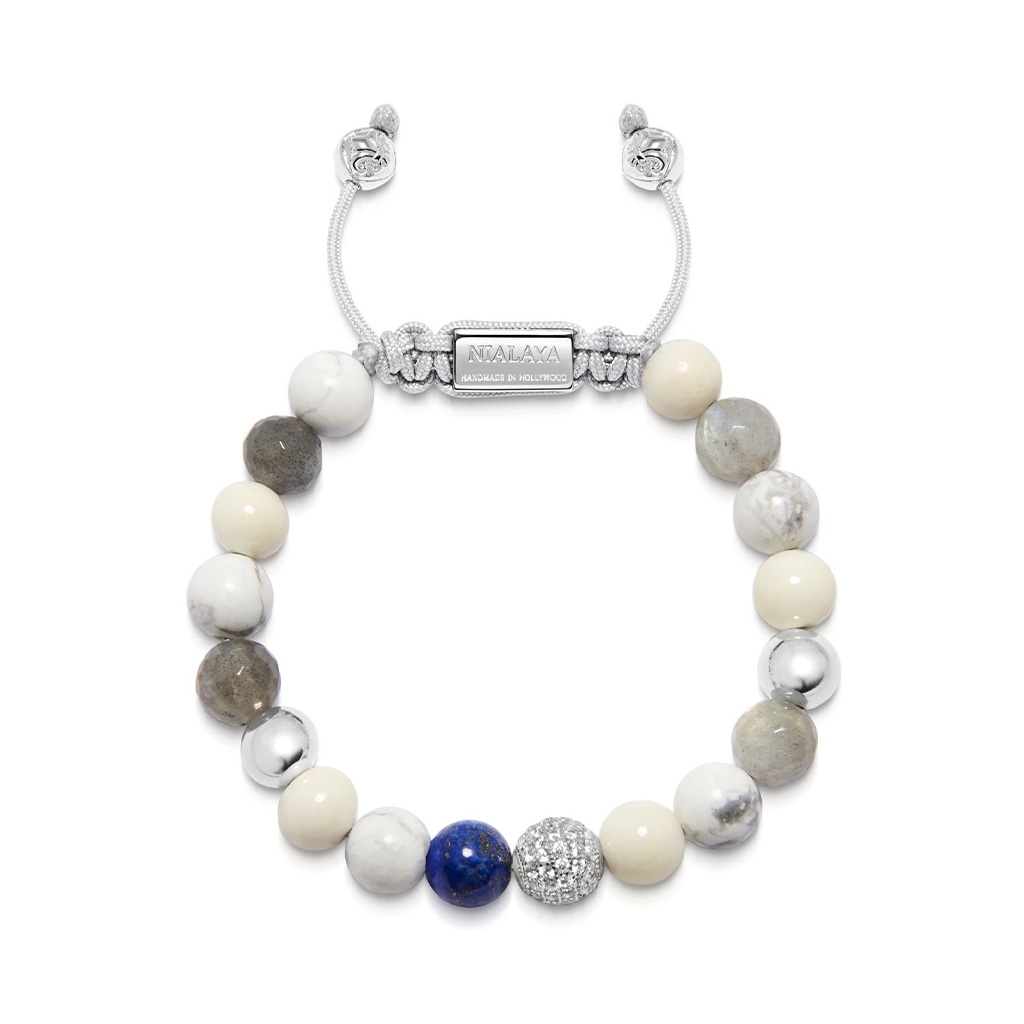 Nialaya Women&#8217;s Beaded Bracelet with Howlite, Labradorite, White Coral and Blue Lapis