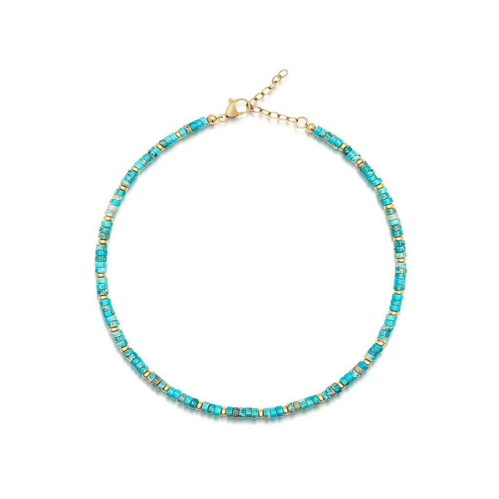 Nialaya Heishi Turquoise Necklace with Gold