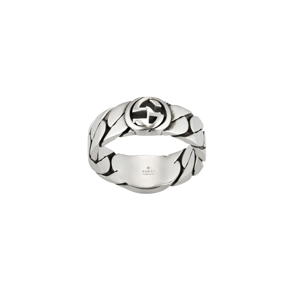 Gucci Gourmette Silver Ring Black Enamel