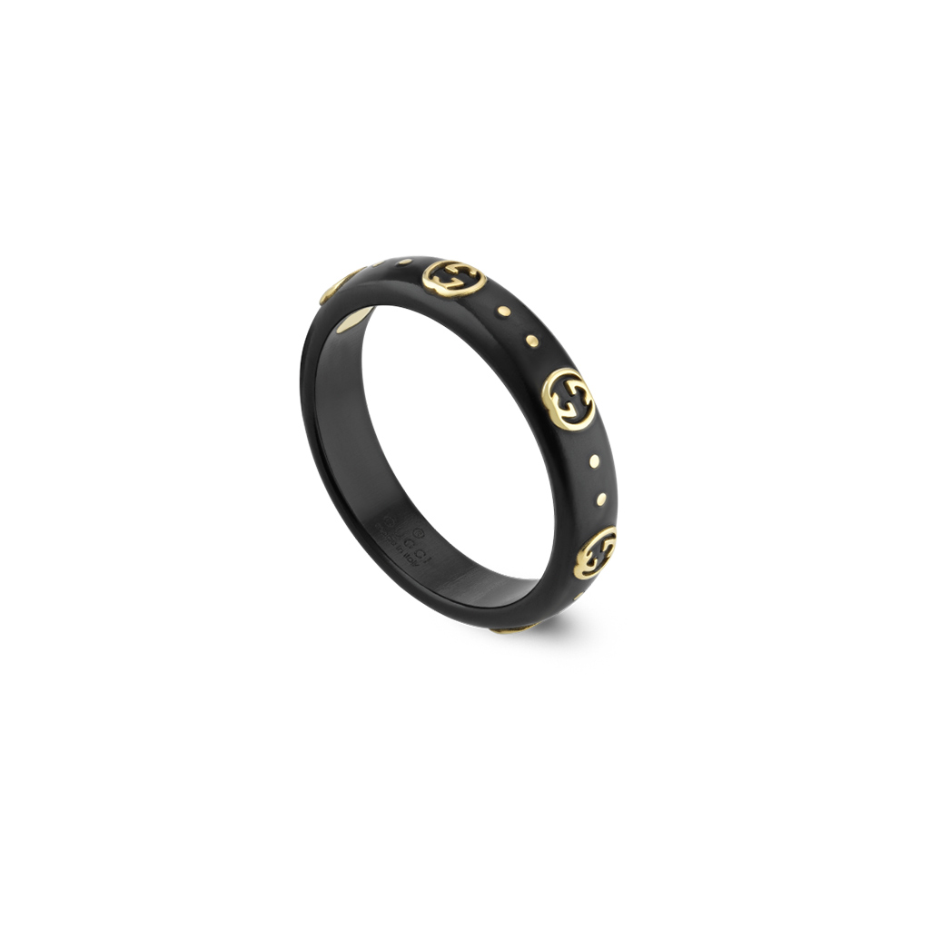 Gucci Icon Ring 18kt Yellow Gold 4mm Black Corundum